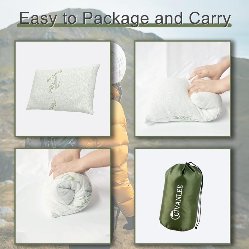GIVANLEE Camping Pillow for Sleeping 2 Pack,Compact Travel Pillow Filled in Shredded Memory Foam,Portable with Storage Bag,Soft Cover,Small Pillow for Camp Backpacking Hiking Gear&Accessories - Image 4